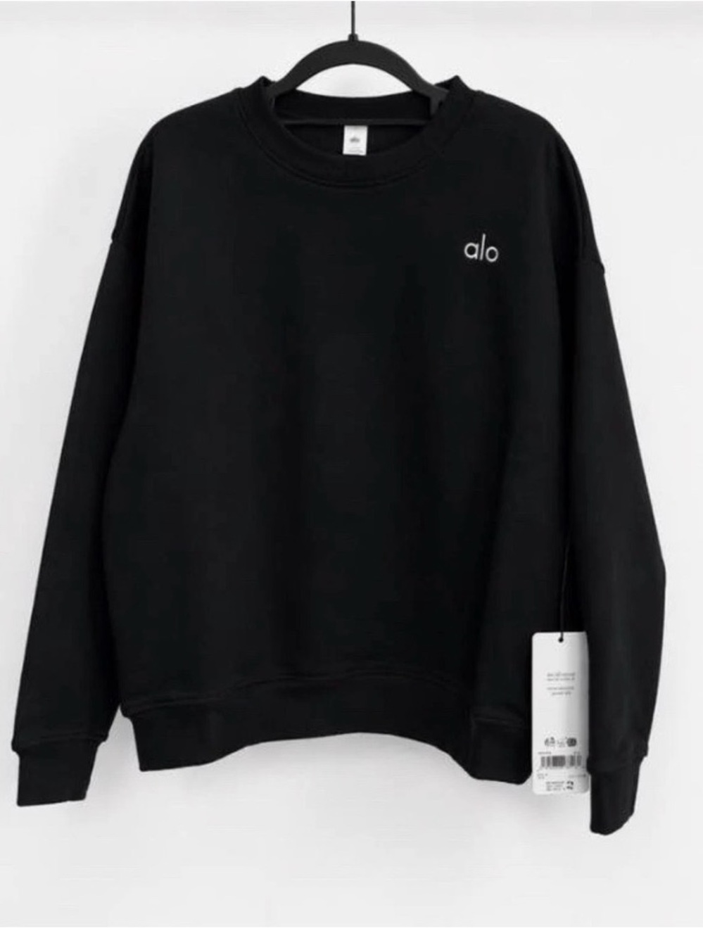 ALO Yoga Black Crewneck Sweatshirt with White Logo
